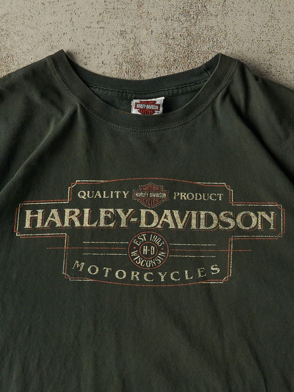 Vintage 10' Green Harley Davidson Motorcycles Columbus IN Tee (L/XL)
