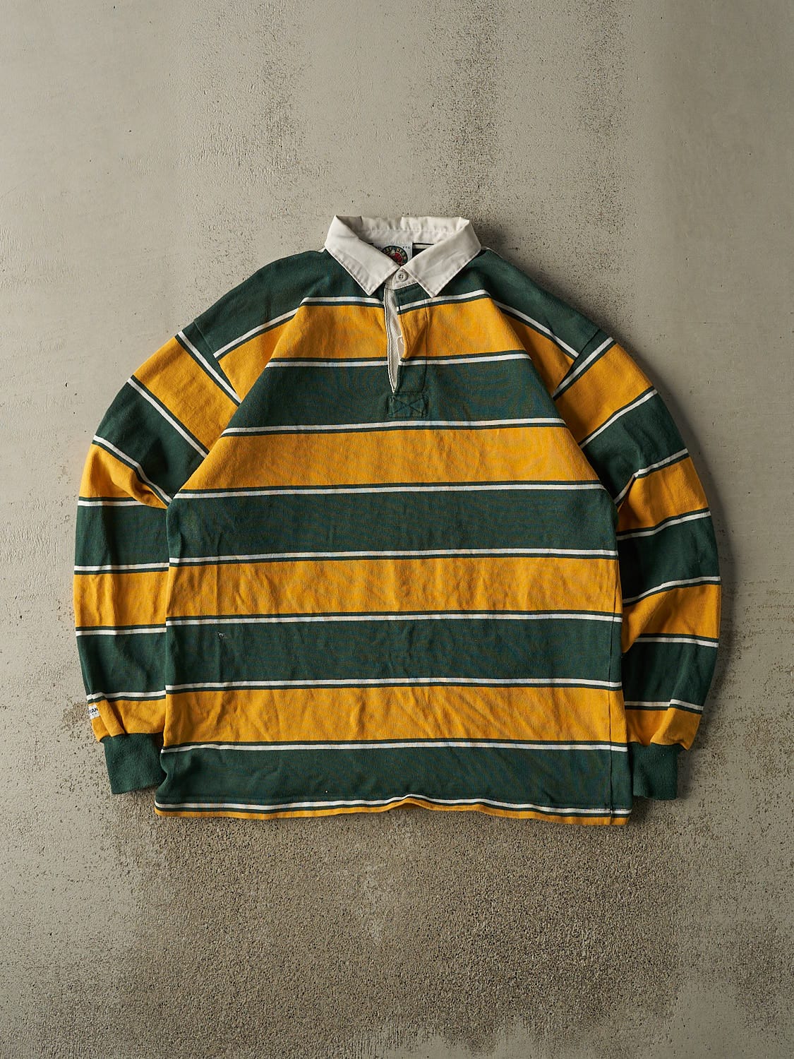 Vintage 90s Green & Yellow Quarter Button Long Sleeve (XL)