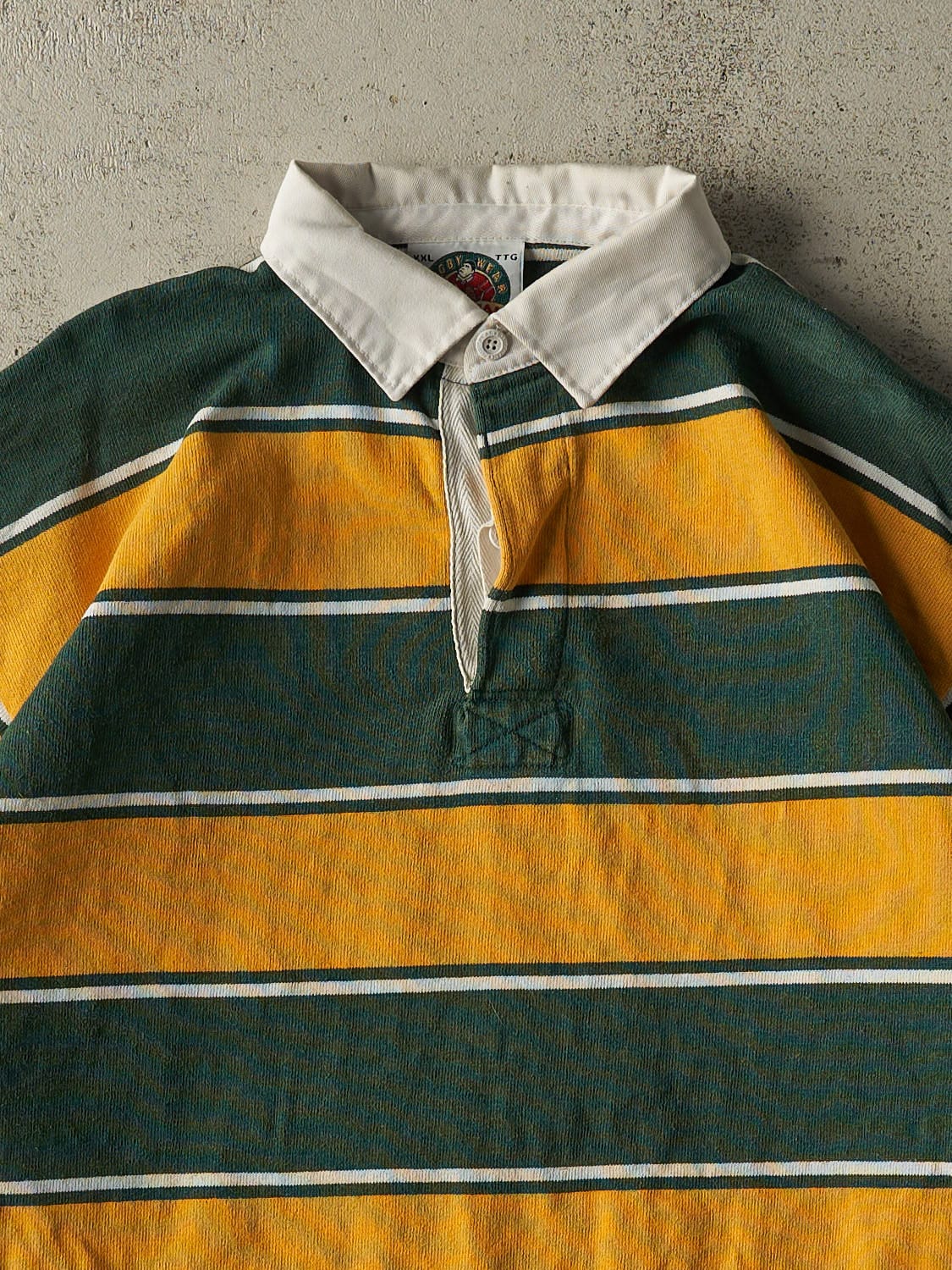 Vintage 90s Green & Yellow Quarter Button Long Sleeve (XL)