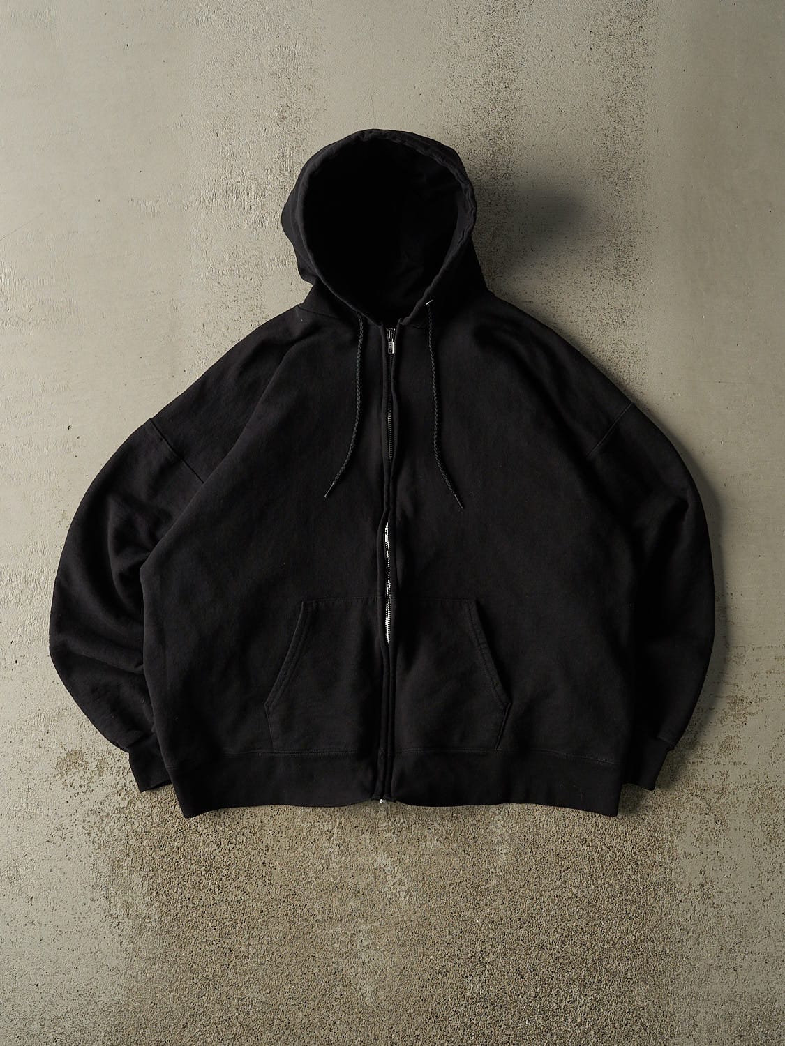 Vintage 90s Black Blank Zip Up Hoodie (L/XL)