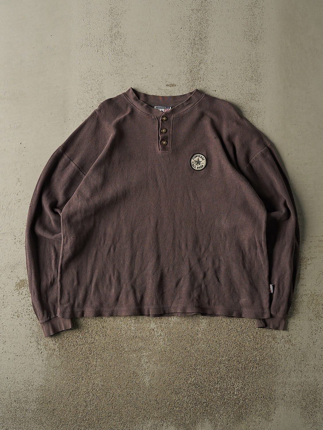 Vintage 90s Brown Converse Quarter Button Long Sleeve (L/XL)