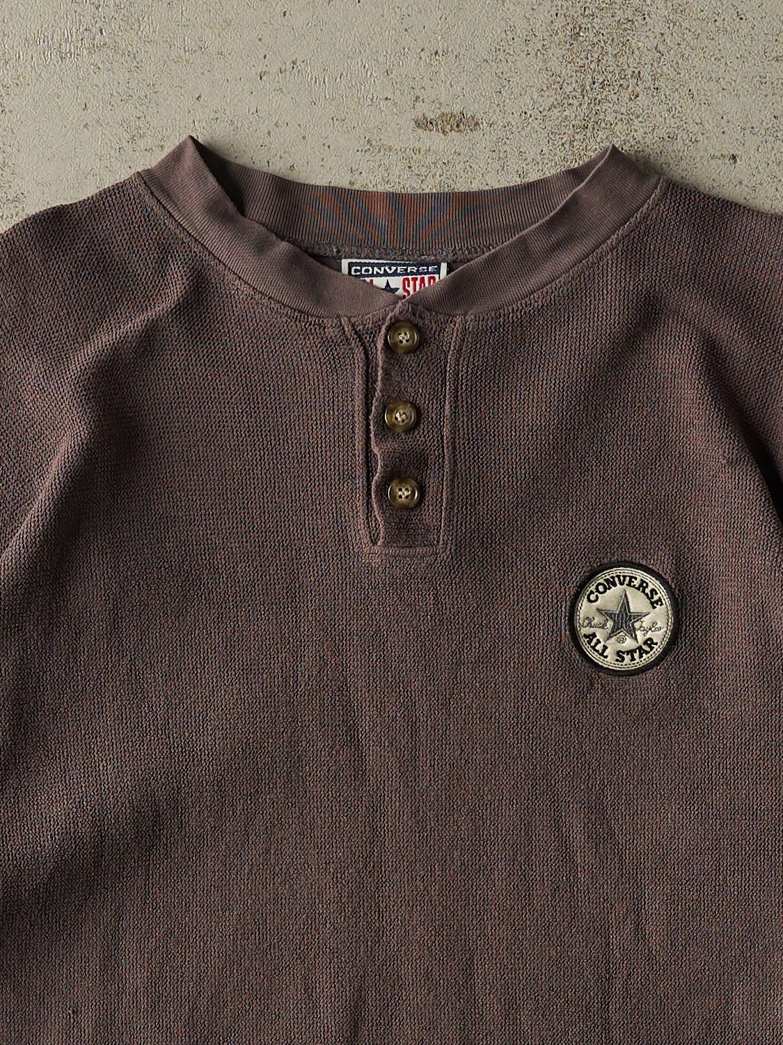 Vintage 90s Brown Converse Quarter Button Long Sleeve (L/XL)