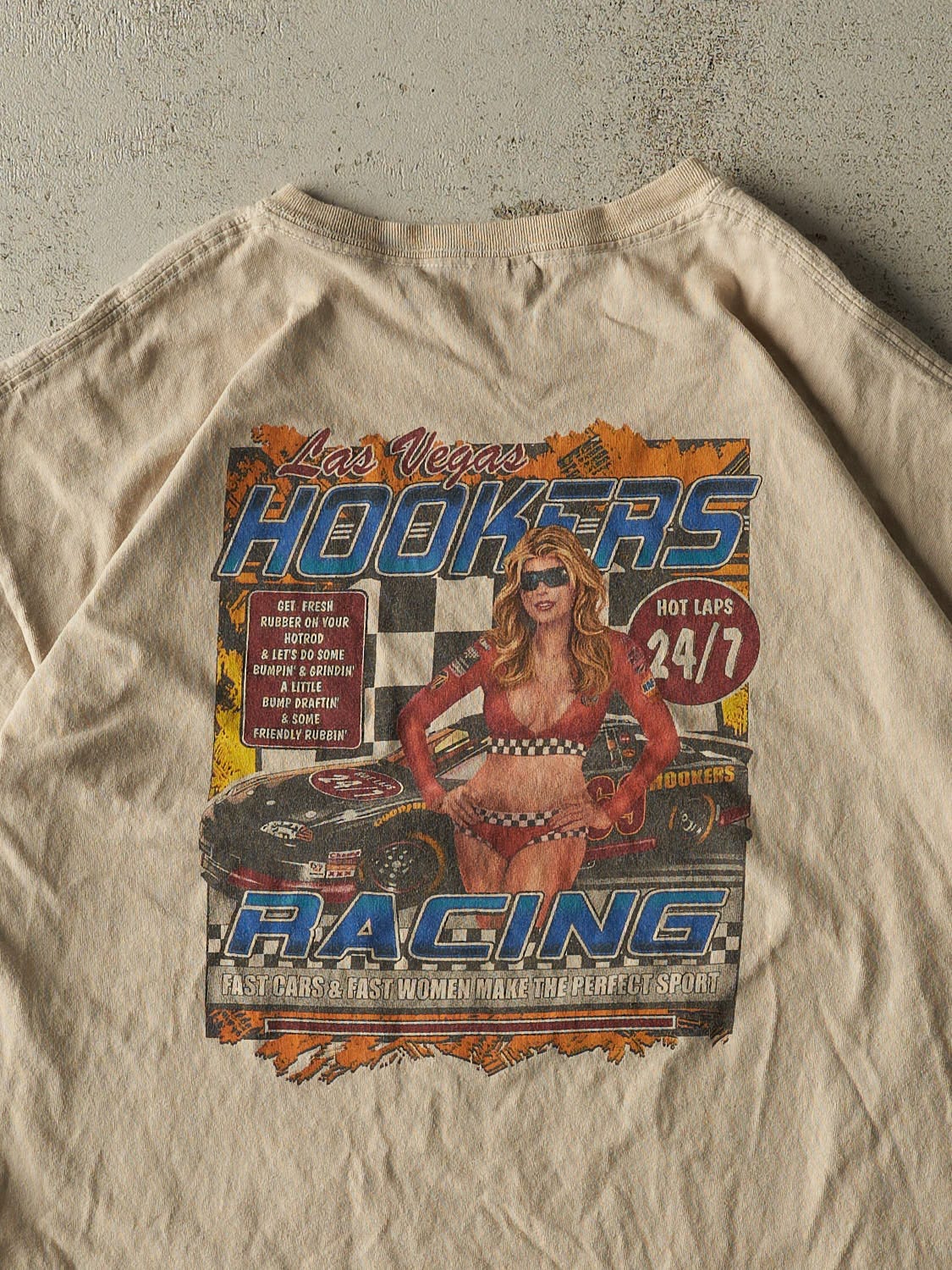 Vintage Y2K Beige Las Vegas Race Tee (L/XL)