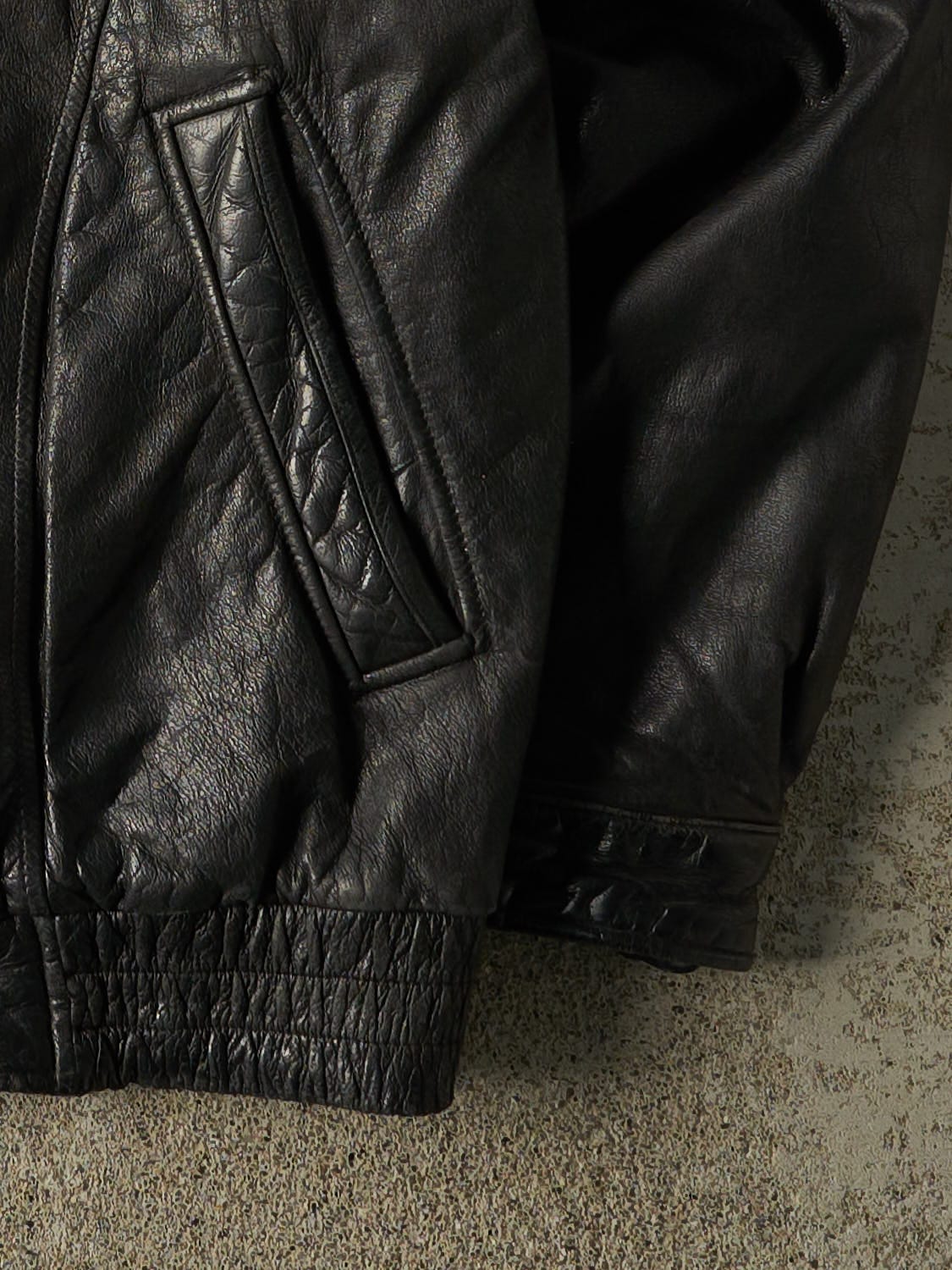 Vintage 90s Black Leather Bomber Jacket (XL/XXL)