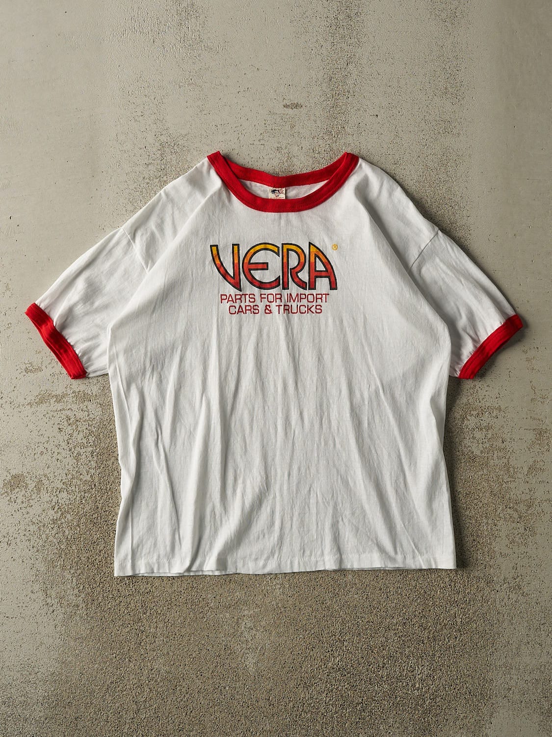 Vintage 80s White Vera Import Parts Ringer Tee (L/XL)