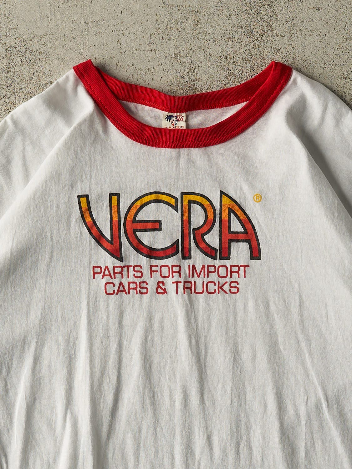 Vintage 80s White Vera Import Parts Ringer Tee (L/XL)