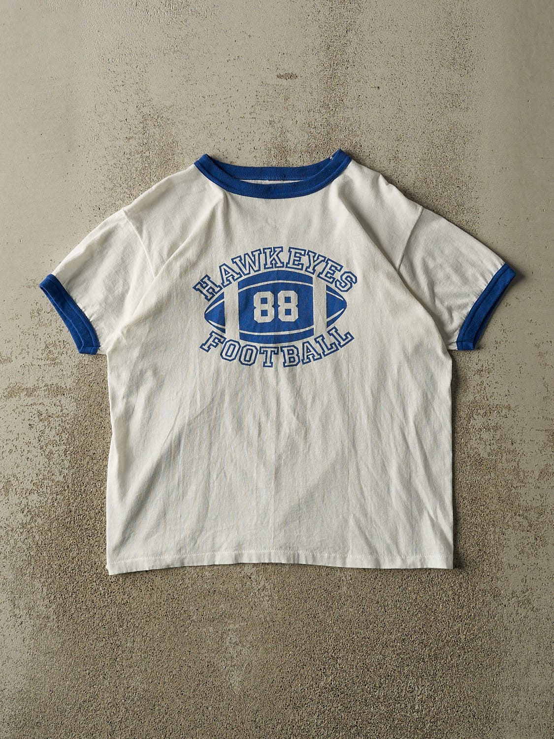 Vintage 88' White Hawkeyes Football Ringer Tee (S/M)