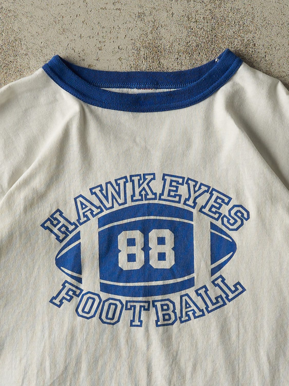 Vintage 88' White Hawkeyes Football Ringer Tee (S/M)