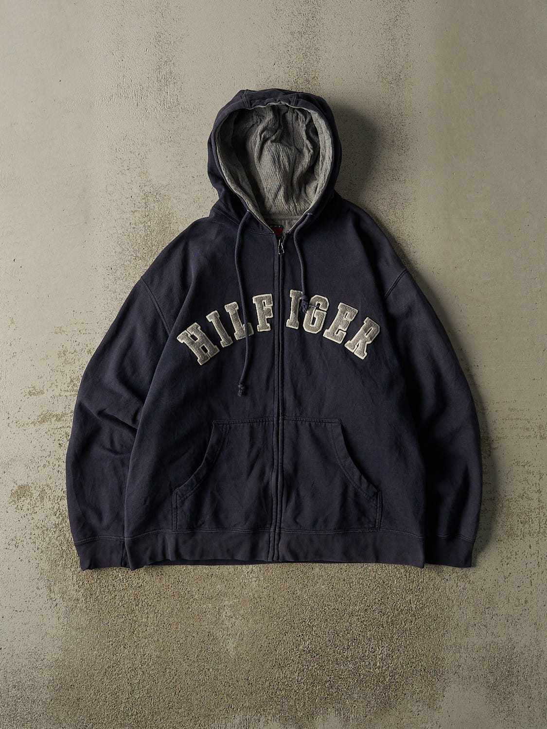 Vintage 90s Navy Blue Tommy Hilfiger Embroidered Zip Up Hoodie (L/XL)