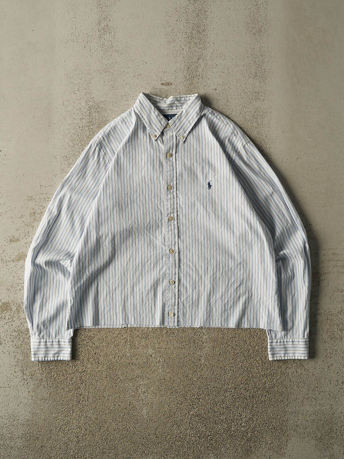 Vintage 90s White Polo Striped Cropped Button Up Long Sleeve (M/L)