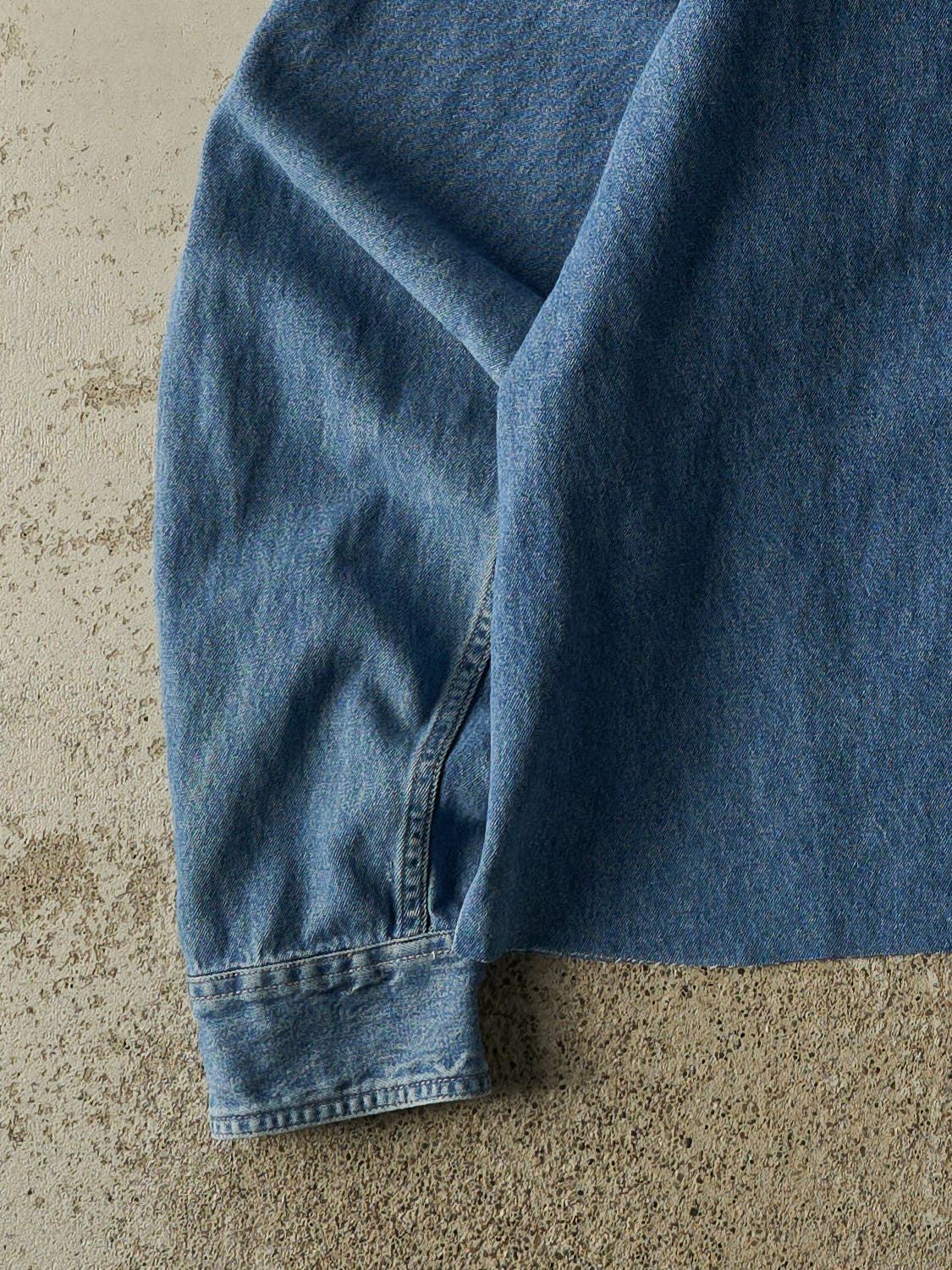 Vintage 90s Mid Wash Goodyear Embroidered Denim Cropped Button Up Long Sleeve (M/L)