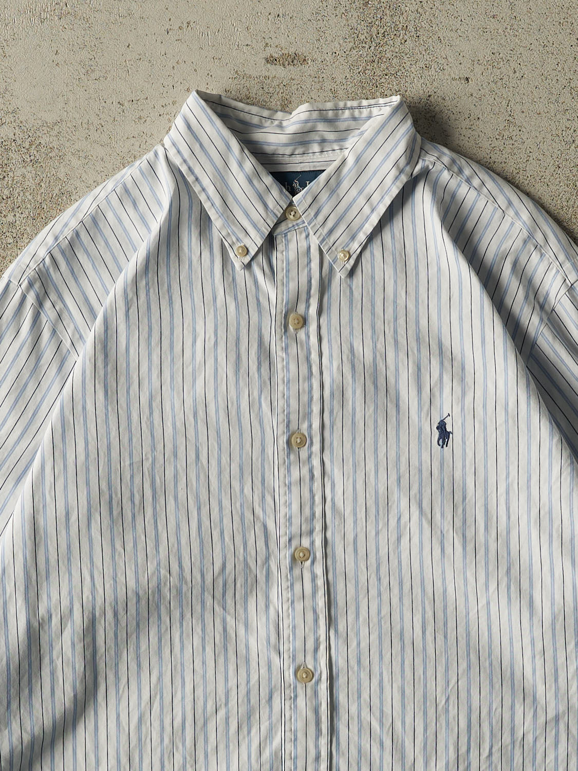 Vintage 90s White Polo Striped Cropped Button Up Long Sleeve (M/L)