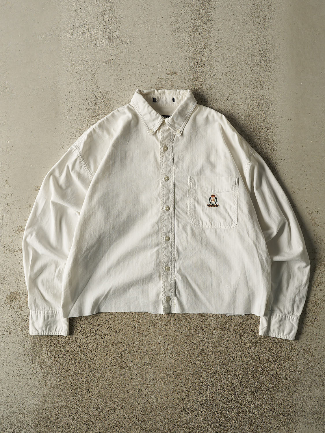 Vintage 90s White Chaps Ralph Lauren Cropped Button Up Long Sleeve (S/M)
