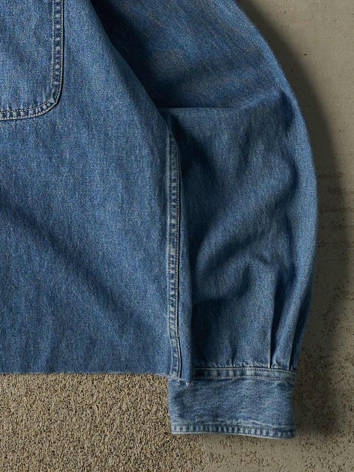 Vintage 90s Mid Wash Goodyear Embroidered Denim Cropped Button Up Long Sleeve (M/L)
