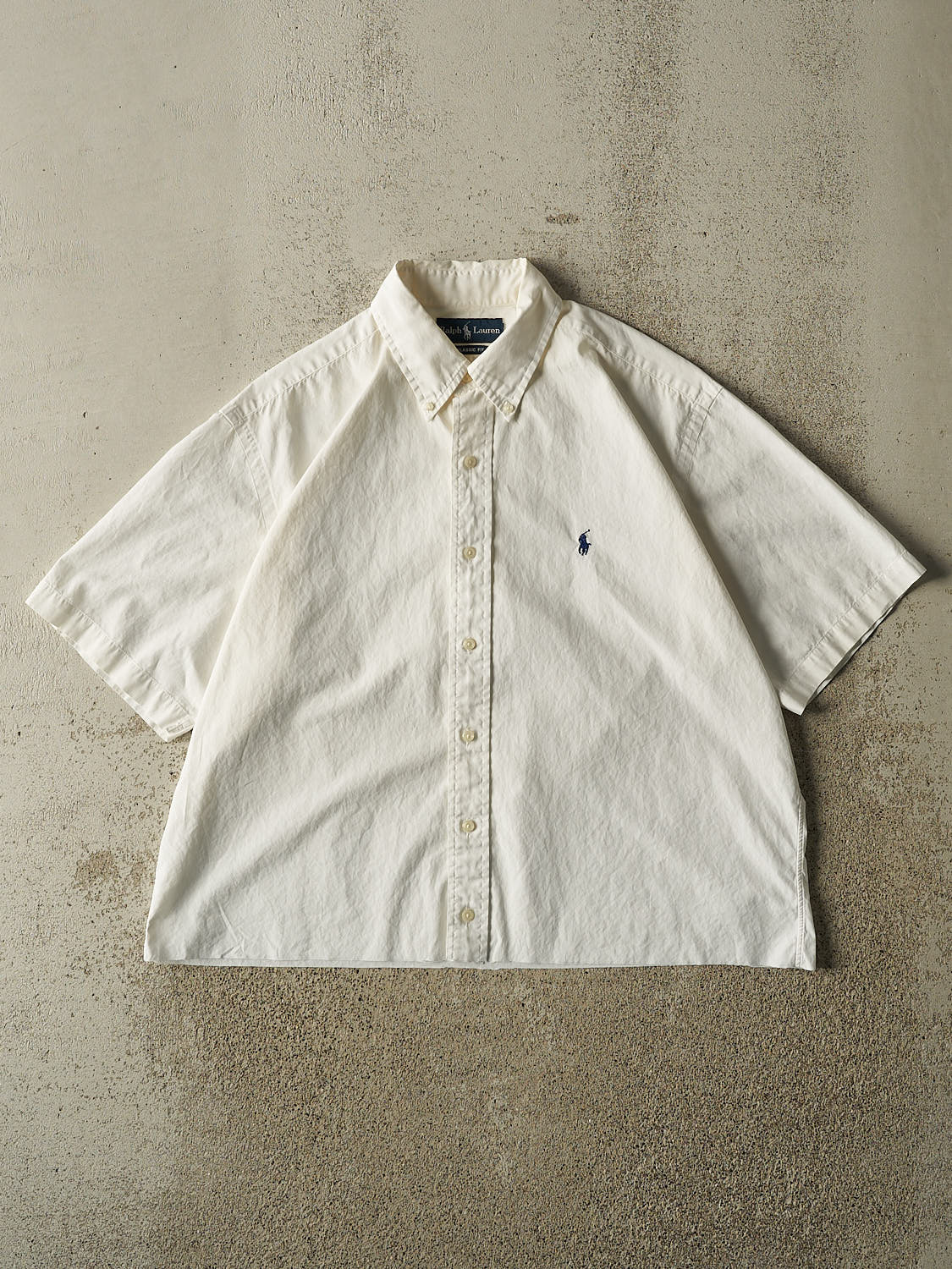 Vintage 90s White Polo Cropped Button Up Tee (L/XL)