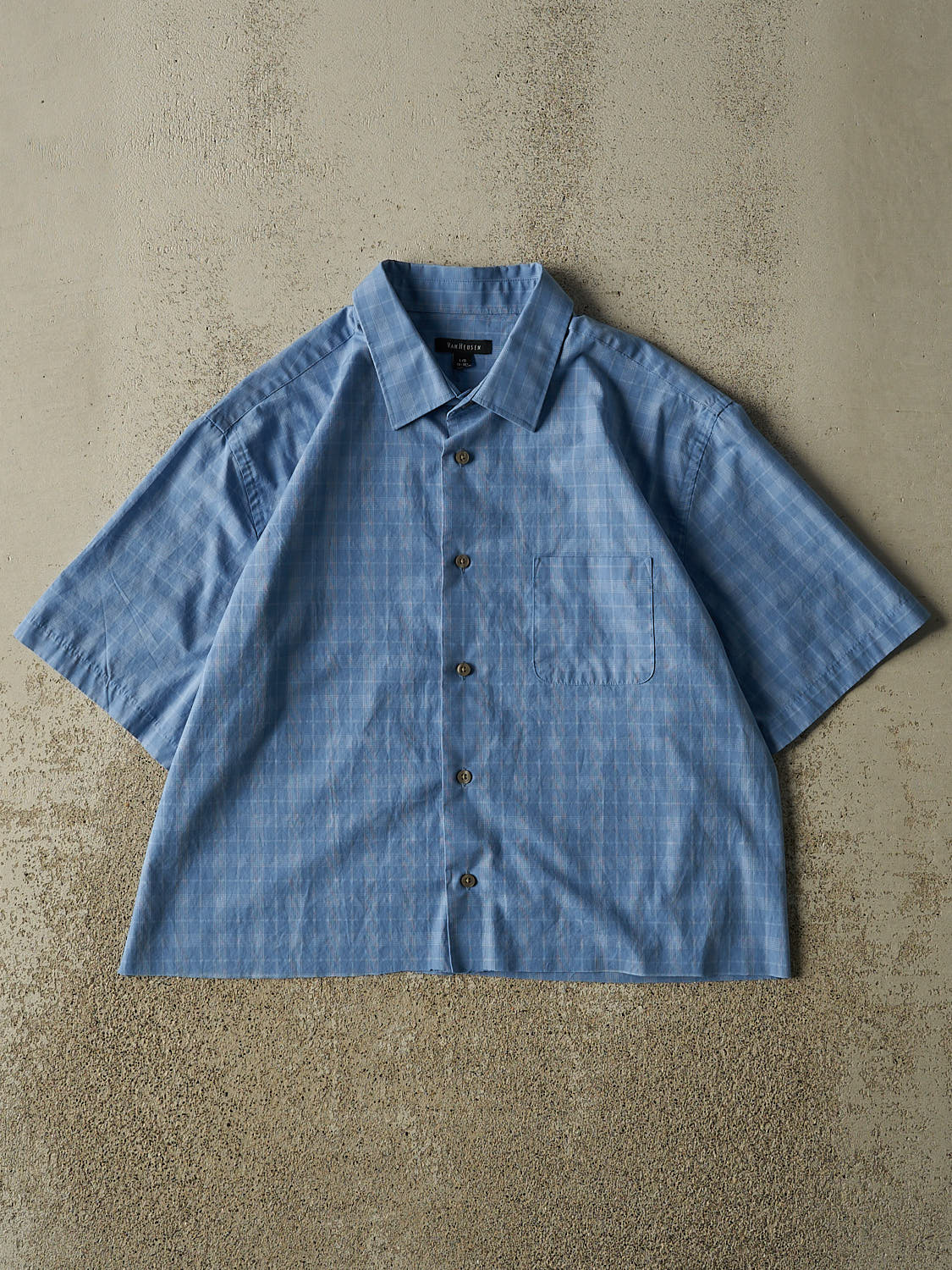 Vintage Y2K Blue Van Heusen Cropped Button Up Tee (S/M)