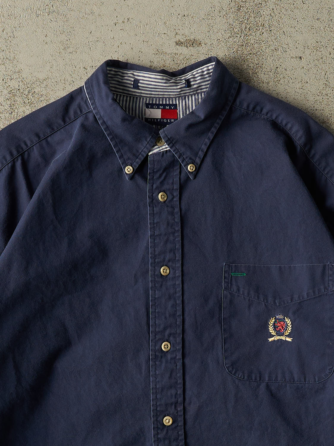 Vintage 90s Navy Blue Tommy Hilfiger Cropped Button Up Long Sleeve (M)