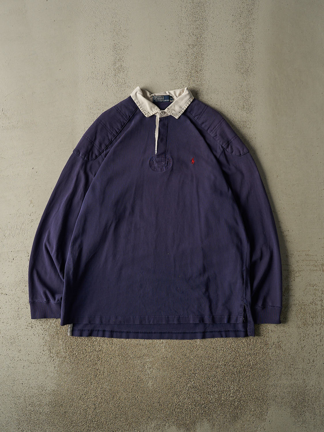 Vintage 90s Navy Blue Polo Quarter Button Rugby Long Sleeve (XL/XXL)