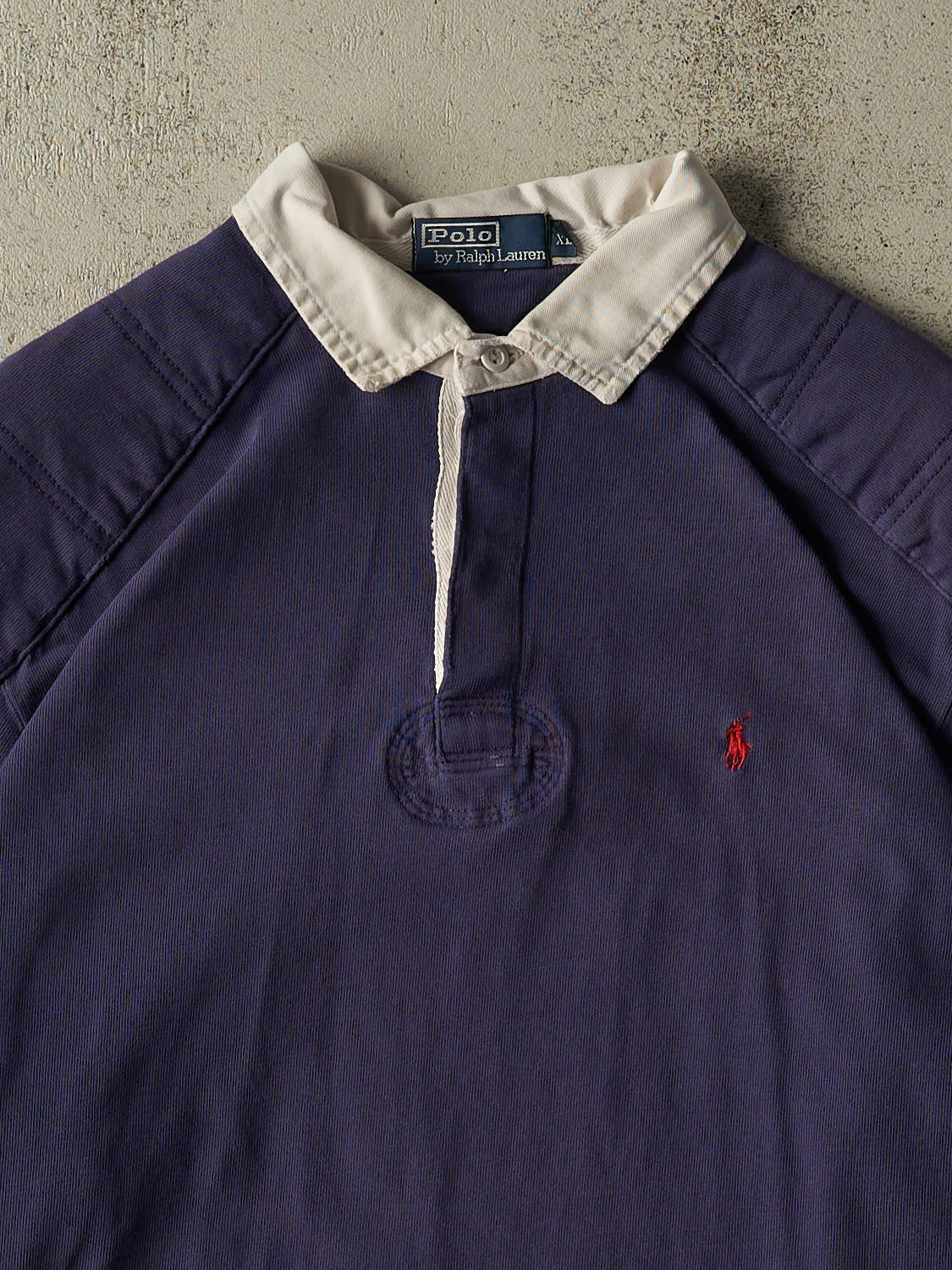 Vintage 90s Navy Blue Polo Quarter Button Rugby Long Sleeve (XL/XXL)