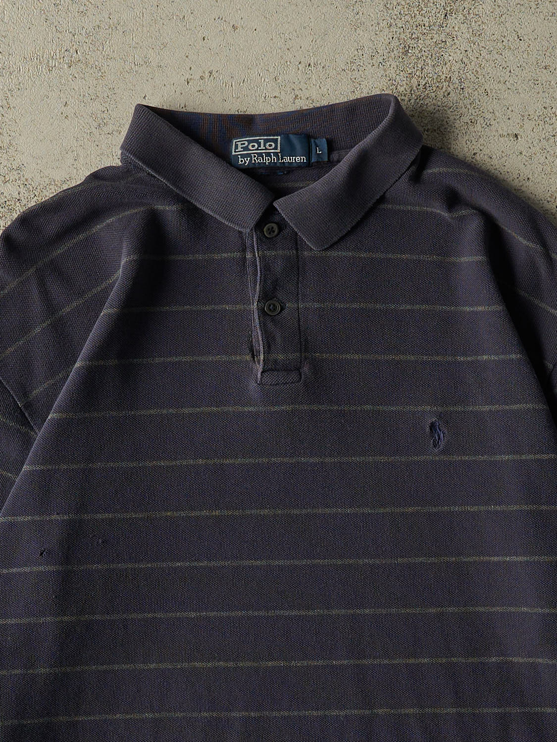 Vintage 90s Navy Blue Polo Striped Quarter Button Long Sleeve (L)