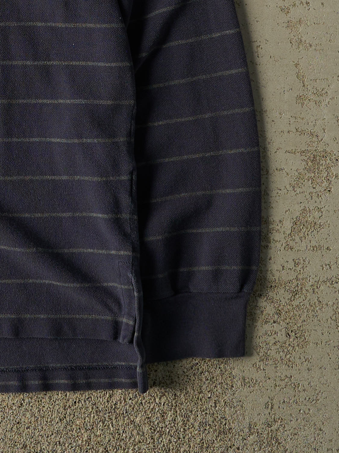 Vintage 90s Navy Blue Polo Striped Quarter Button Long Sleeve (L)