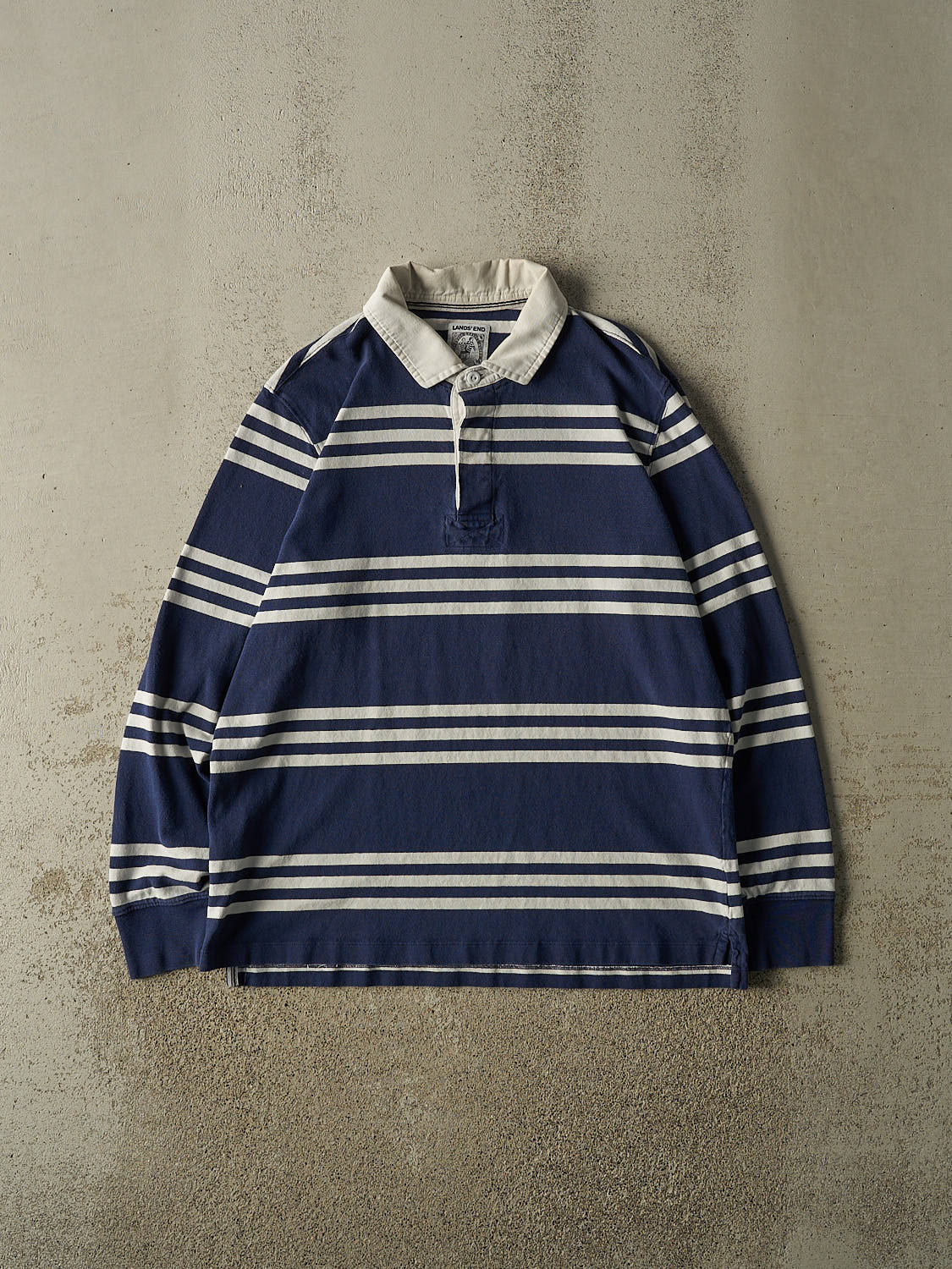 Vintage 90s Navy Blue Rugby Quarter Button Long Sleeve (L)