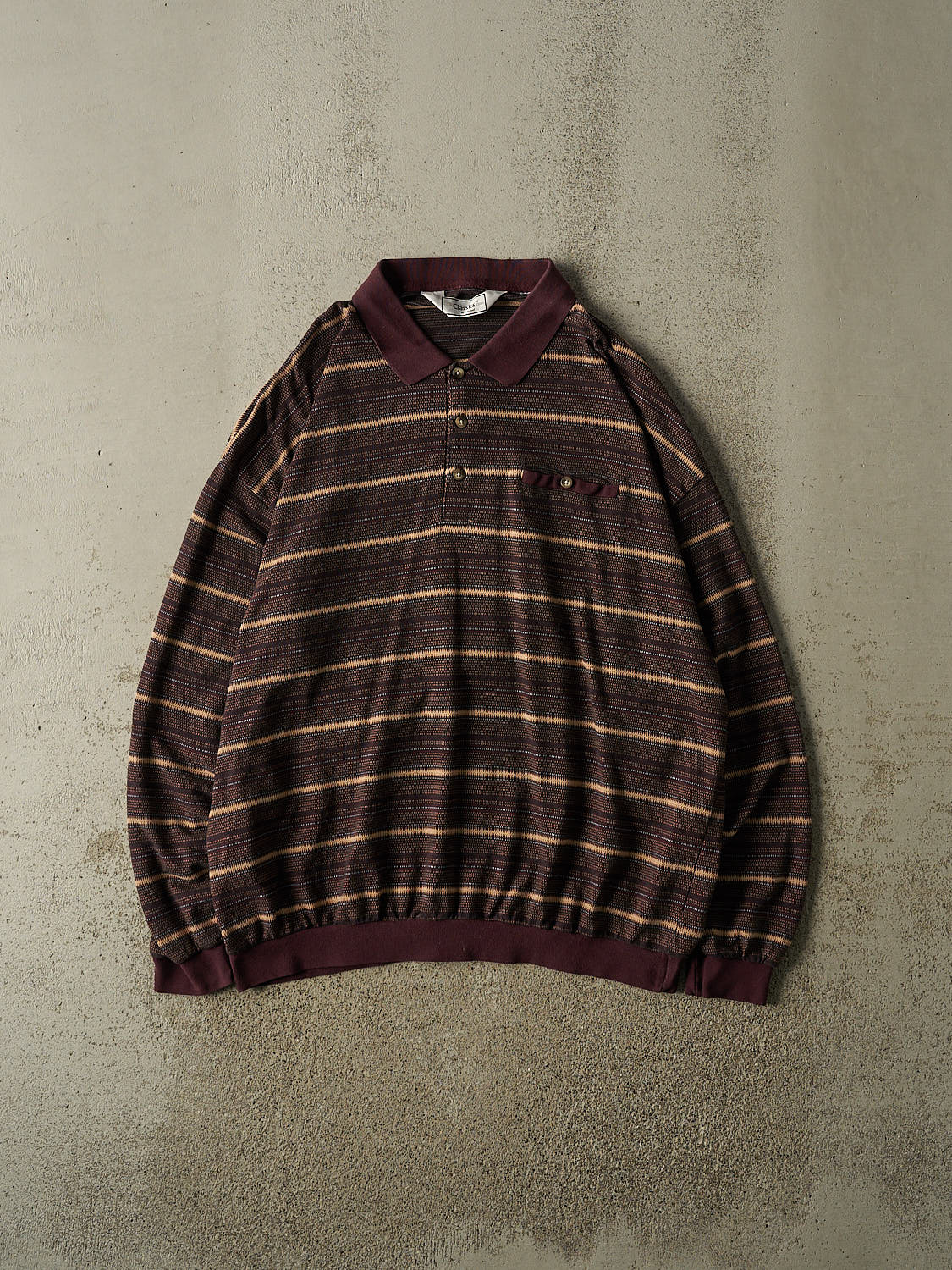 Vintage 90s Burgundy Quarter Button Long Sleeve (XL/XXL)