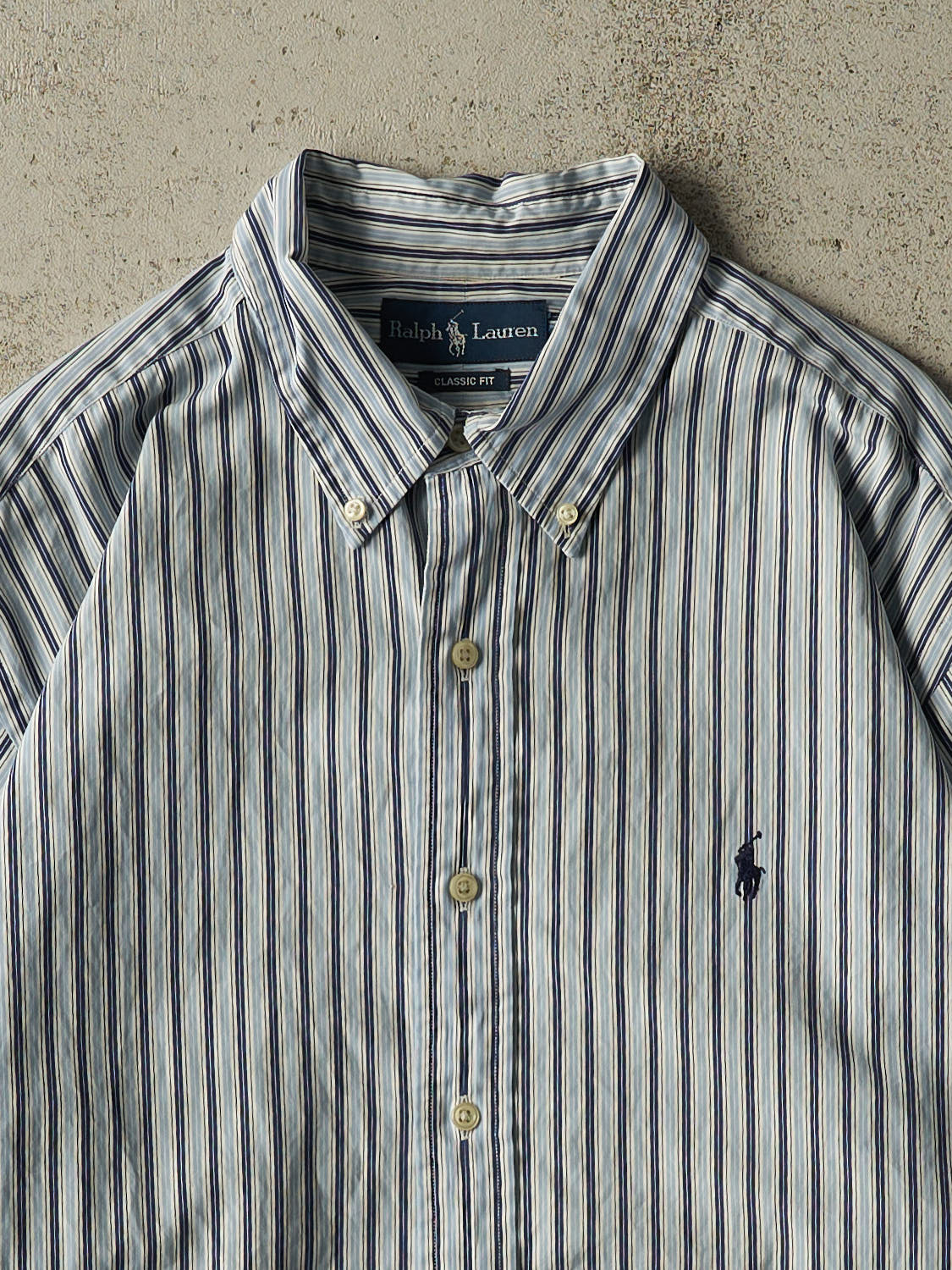 Vintage 90s Blue Polo Striped Cropped Button Up Long Sleeve (L)