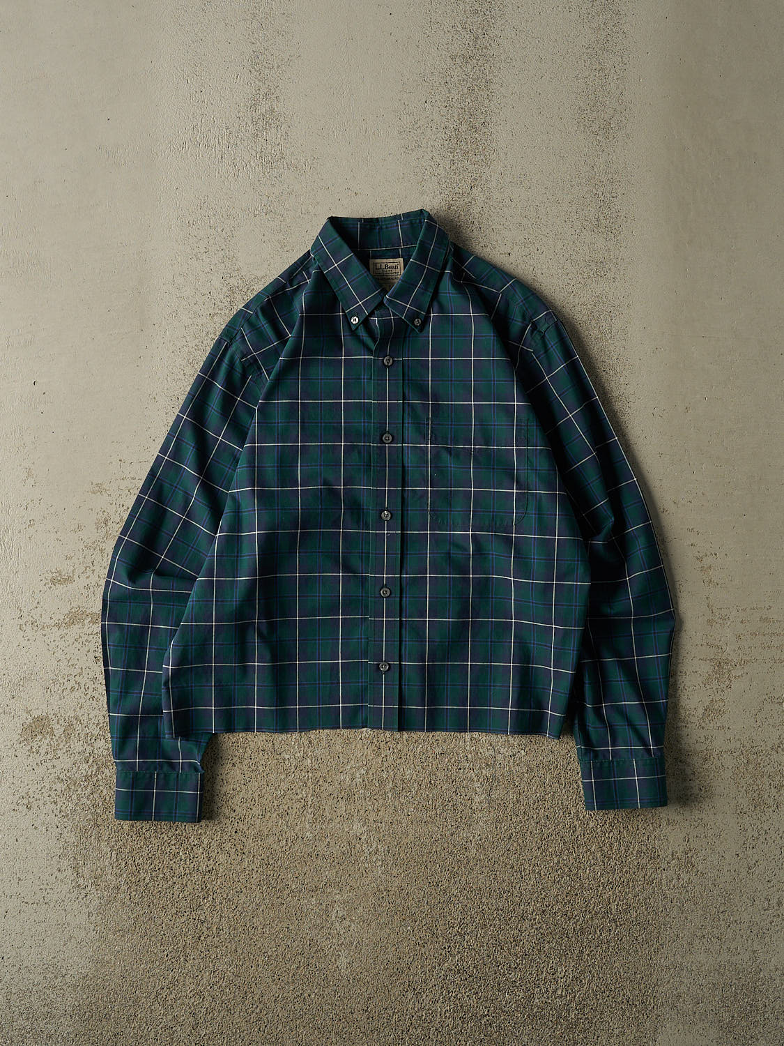 Vintage 90s Green LL Bean Cropped Button Up Long Sleeve (S/M)