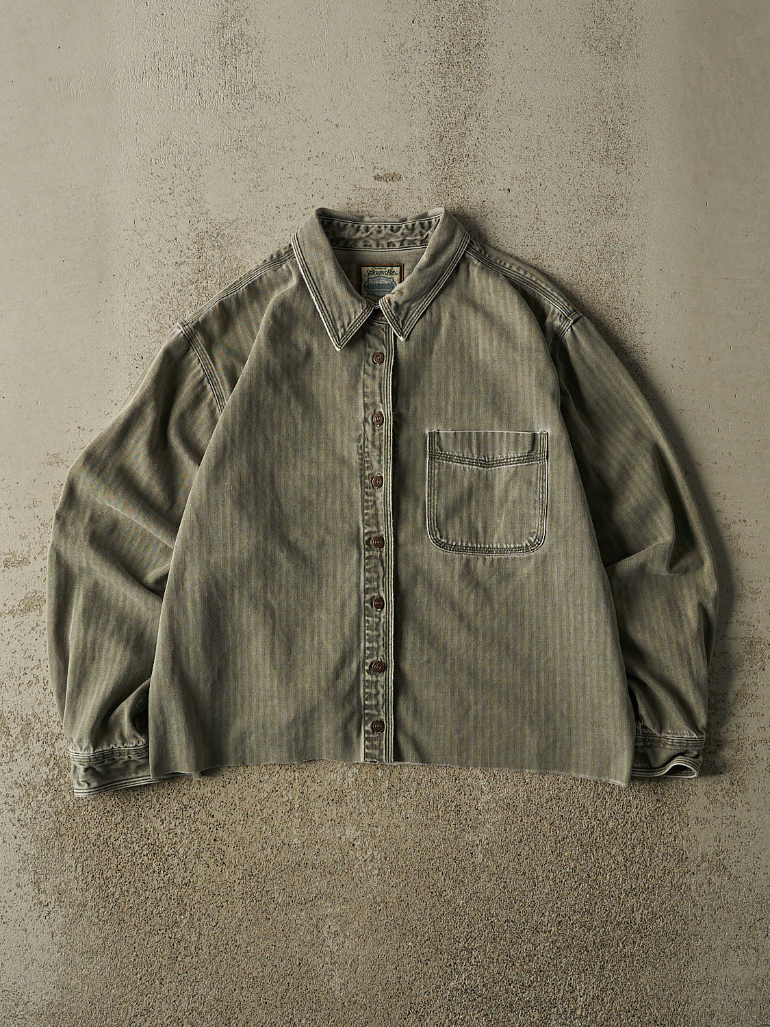Vintage 90s Washed Green St Johns Bay Cropped Button Up Long Sleeve (S/M)