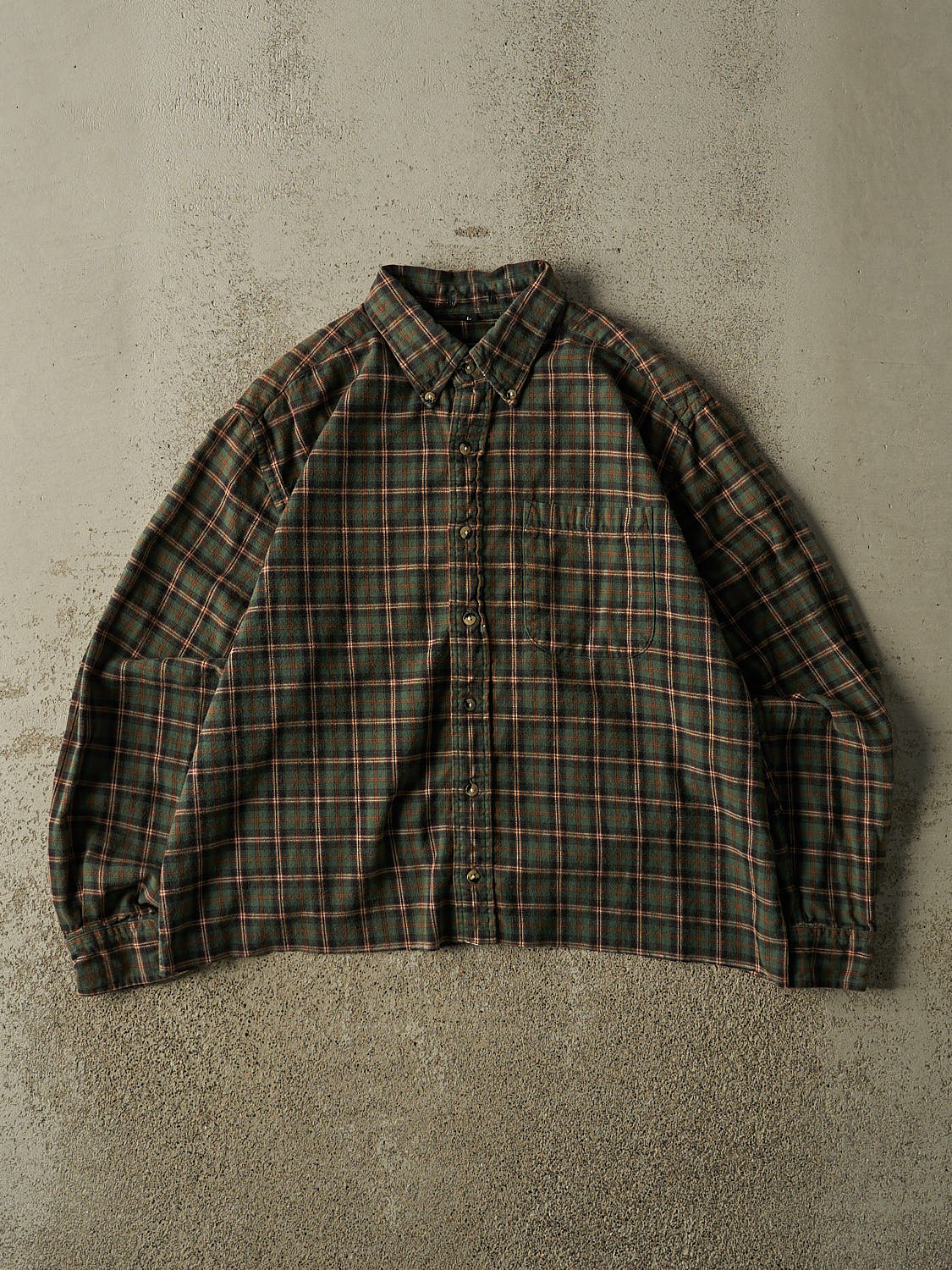 Vintage Y2K Green Flannel Cropped Button Up Long Sleeve (M)