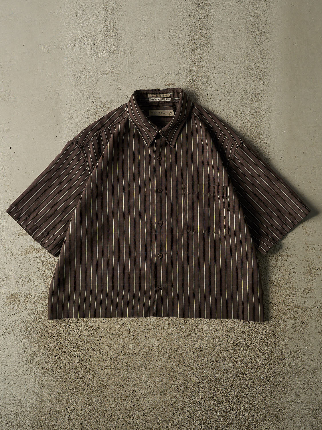 Vintage Y2K Brown Striped Cropped Button Up Tee (M)