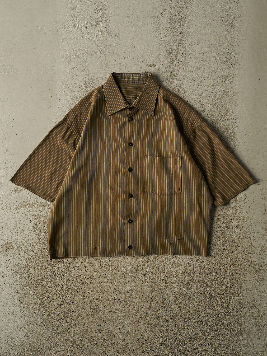 Vintage 80s Green Striped Cropped Button Up Tee (XS/S)