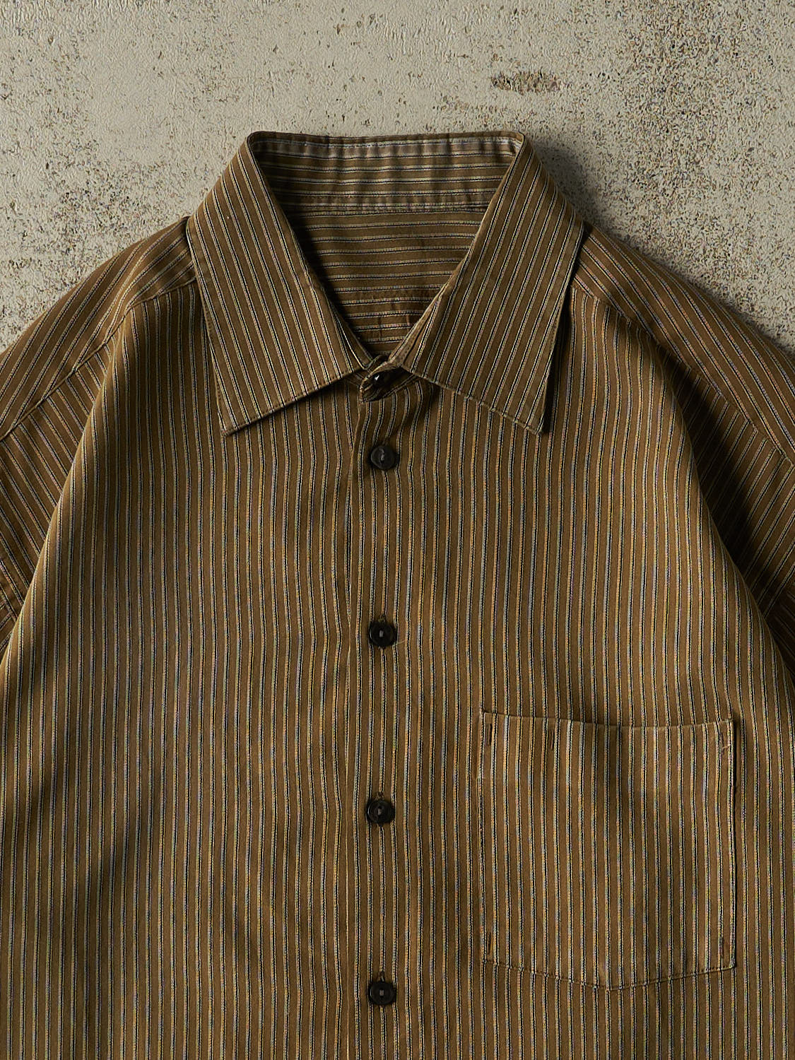 Vintage 80s Green Striped Cropped Button Up Tee (XS/S)