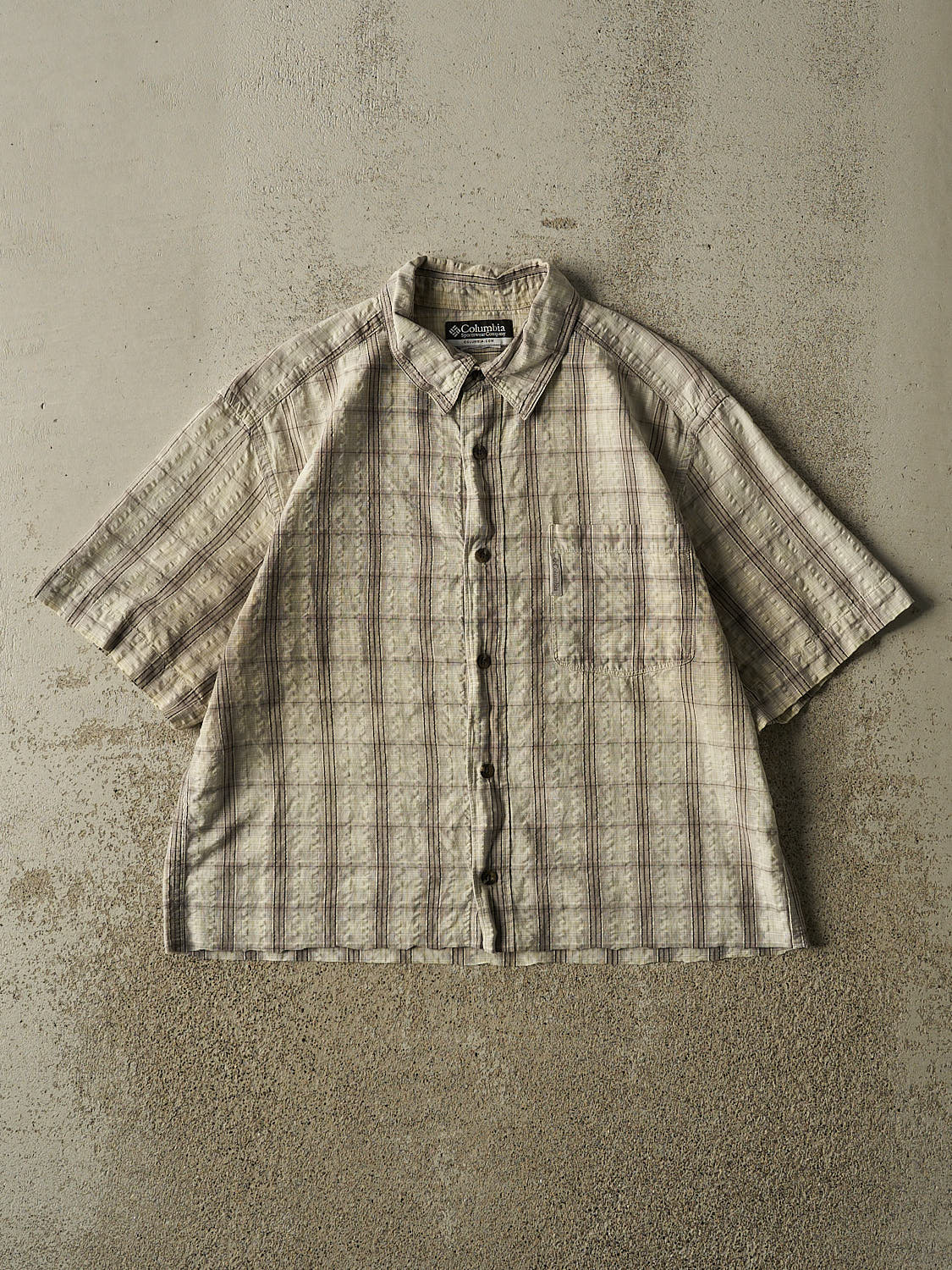 Vintage Y2K Beige Columbia Striped Cropped Button Up Tee (S/M)