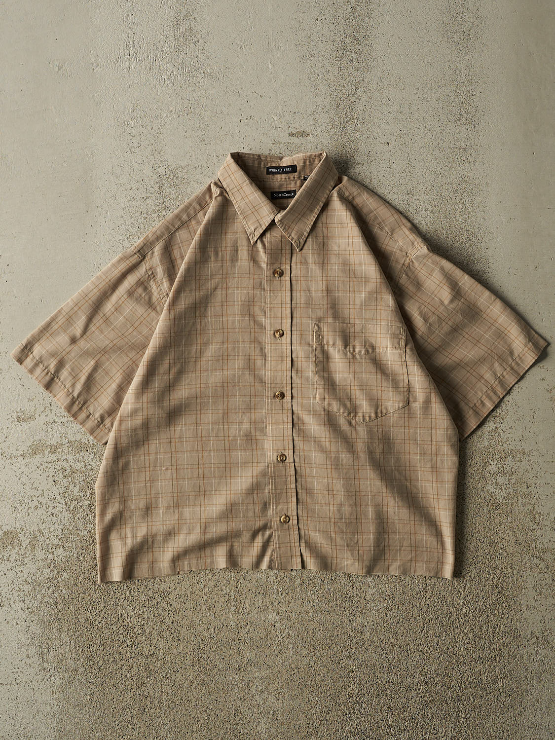 Vintage Y2K Beige Cropped Button Up Tee (XS/S)
