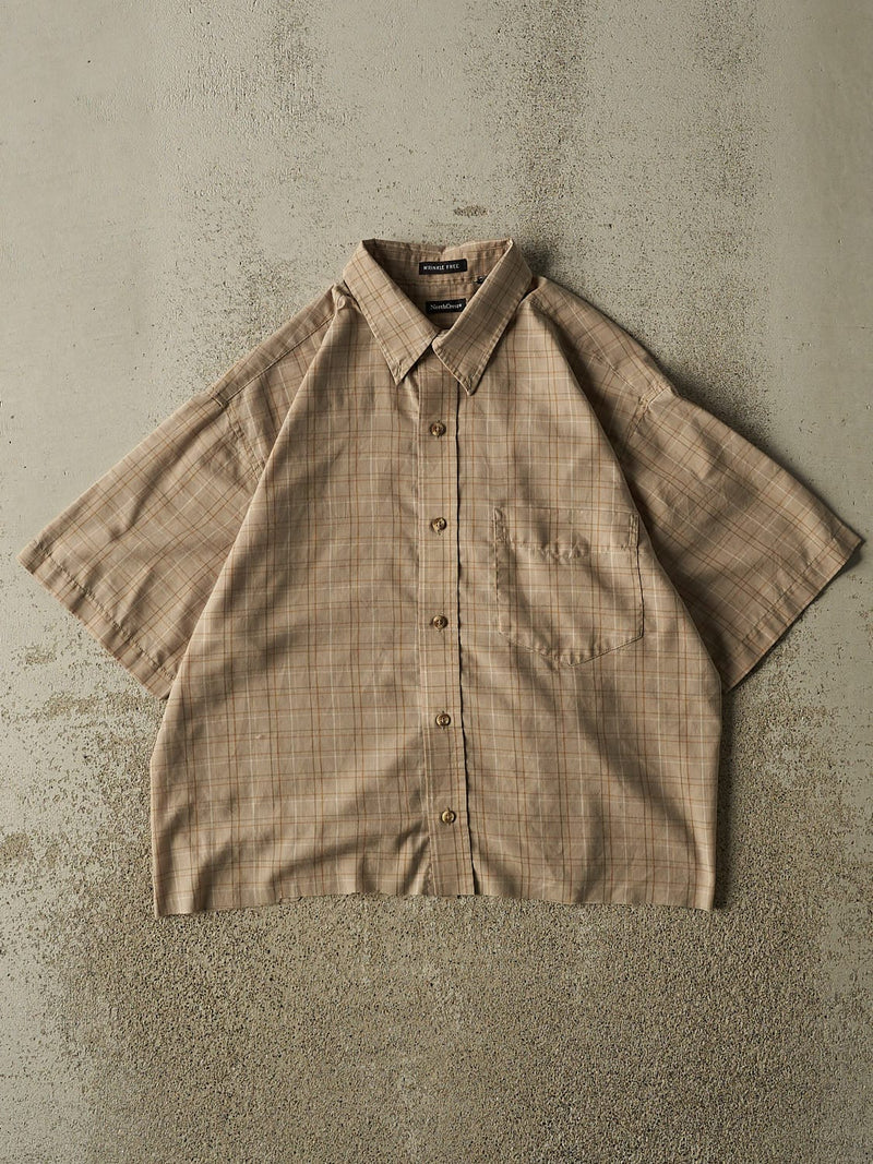 Vintage Y2K Beige Cropped Button Up Tee (XS/S)