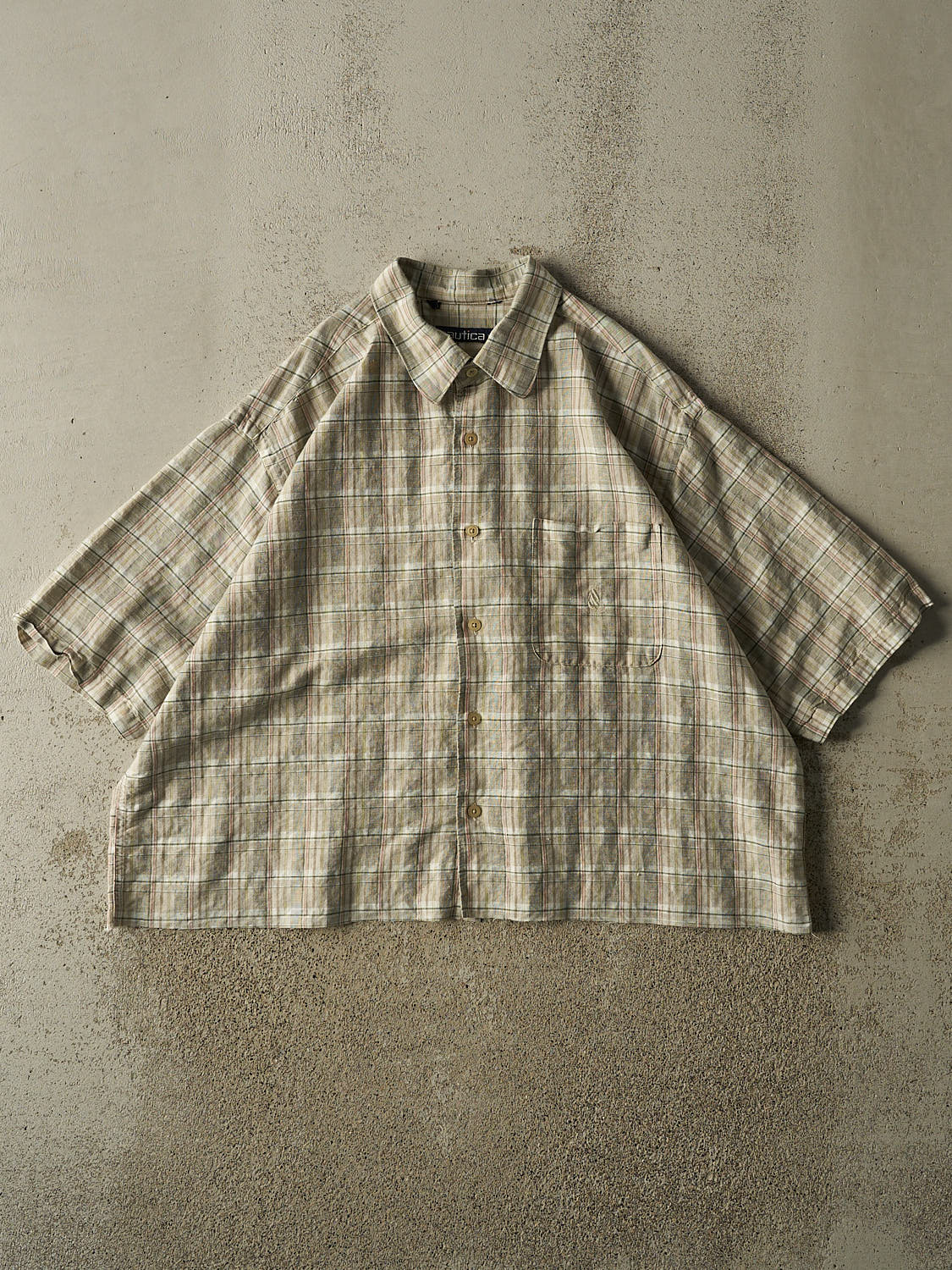 Vintage 90s Beige Nautica Cropped Button Up Tee (XL)