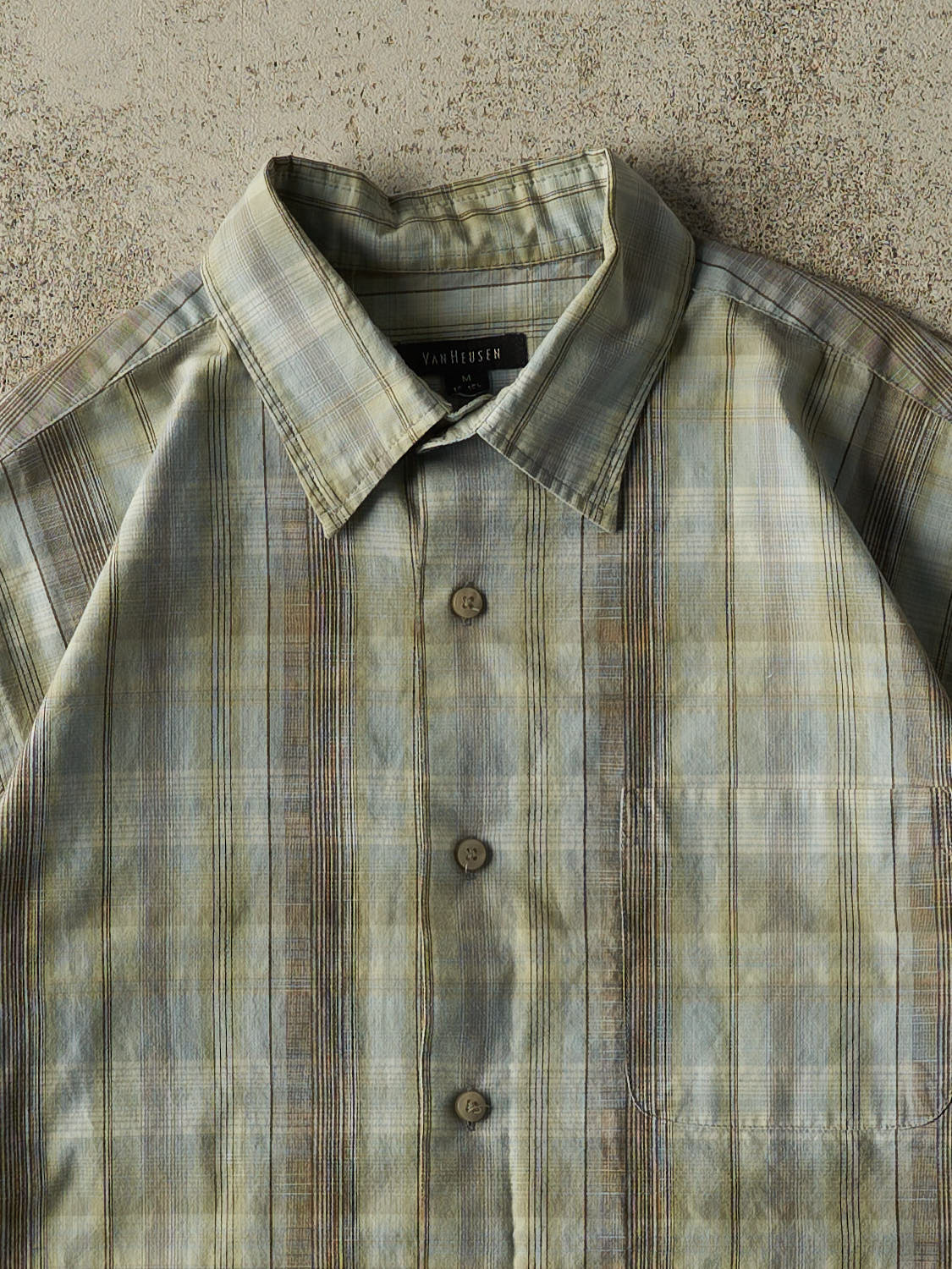 Vintage Y2K Green Van Heusen Cropped Button Up Tee (M)