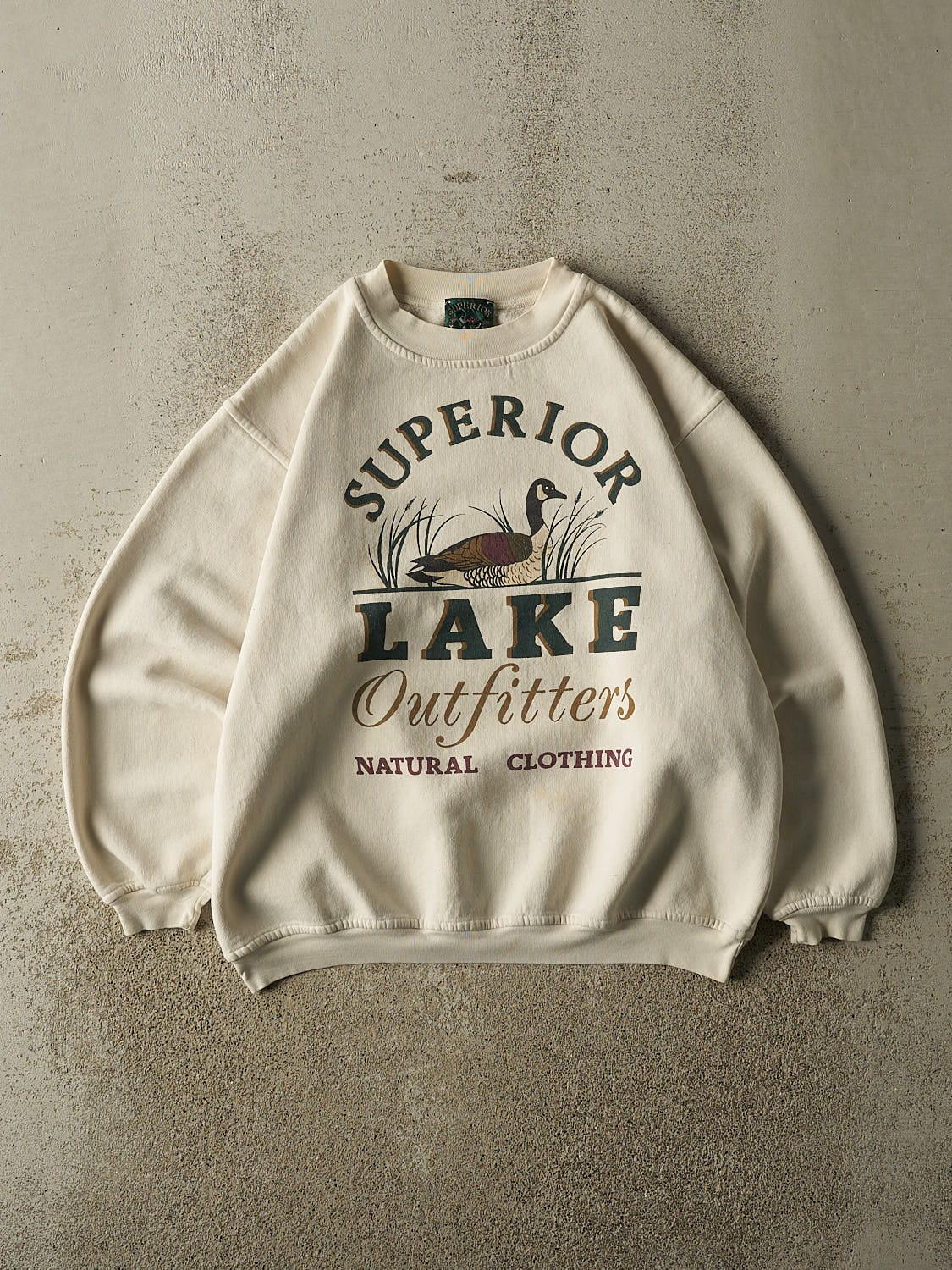 Vintage 90s Beige Superior Lake Crewneck (M)