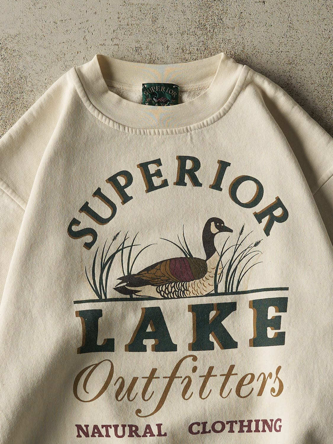 Vintage 90s Beige Superior Lake Crewneck (M)