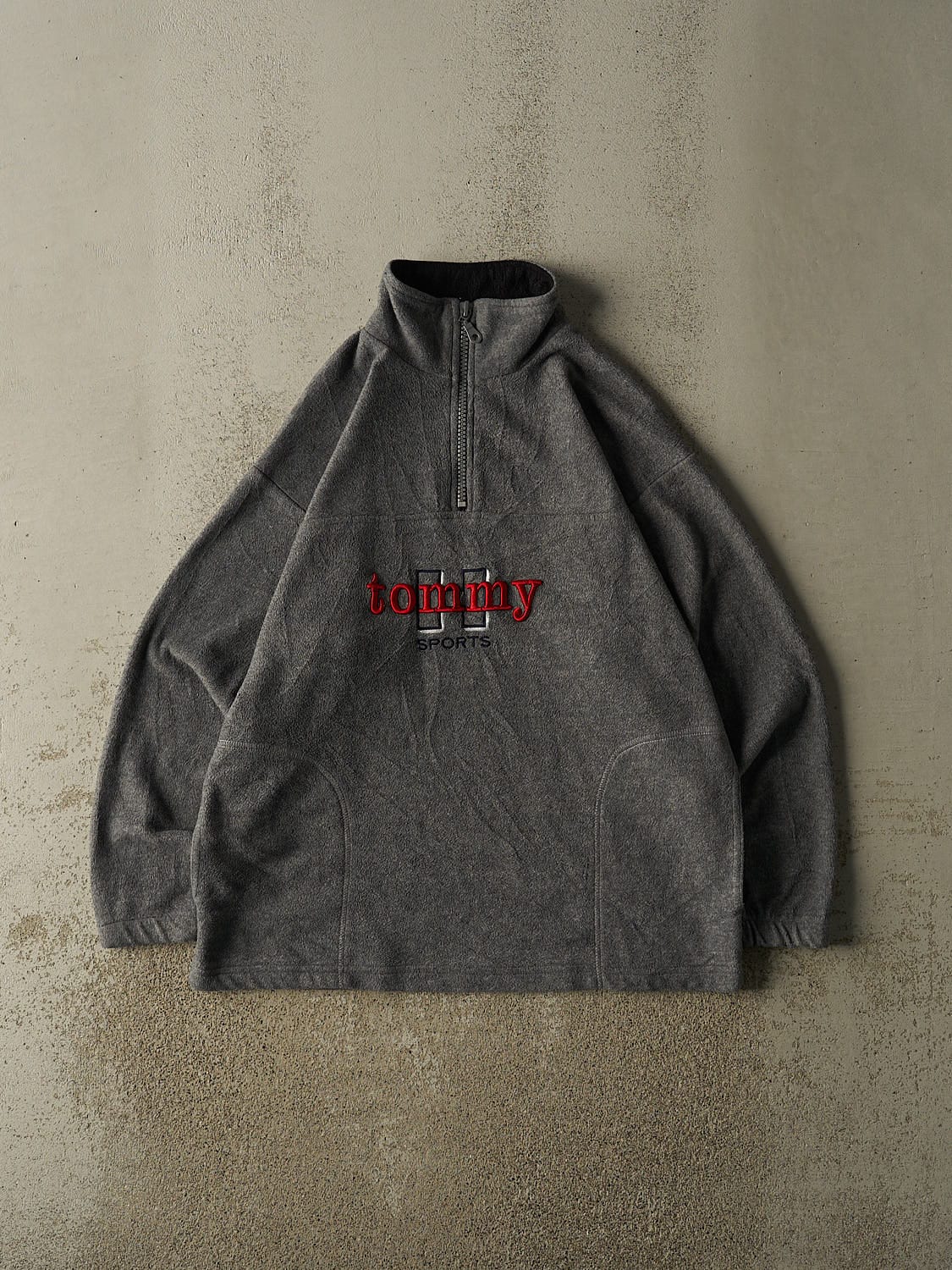 Vintage 90s Charcoal Grey Tommy Hilfiger Sports Quarter Zip Fleece (L/XL)