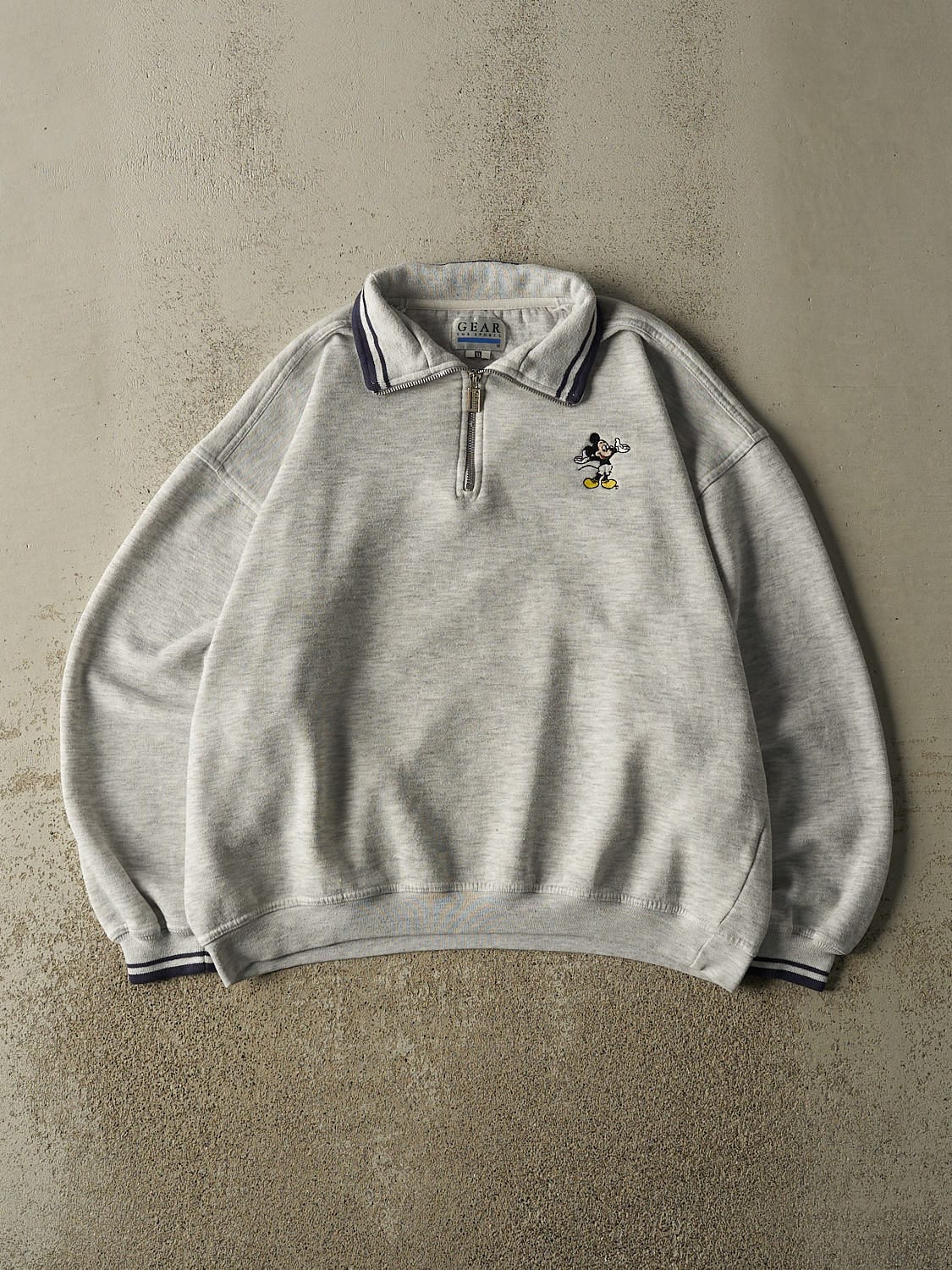 Vintage 90s Heather Grey Mickey Mouse Embroidered Quarter Zip Sweater (L)