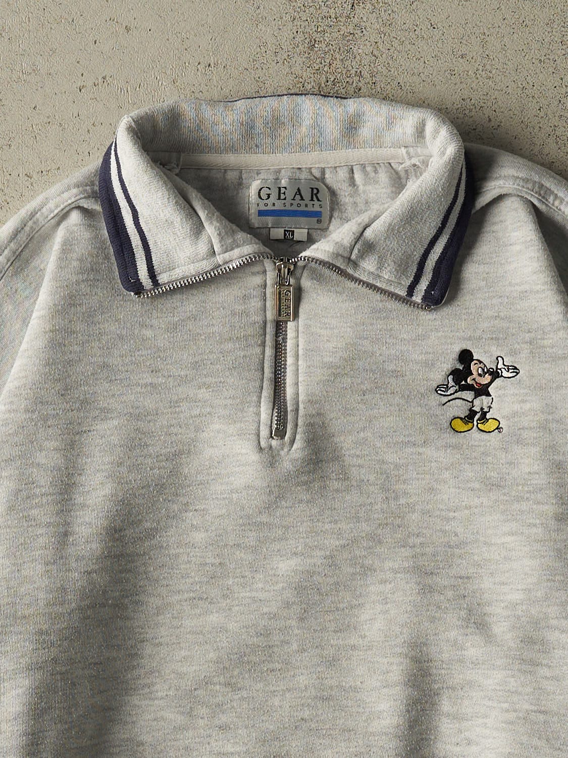 Vintage 90s Heather Grey Mickey Mouse Embroidered Quarter Zip Sweater (L)