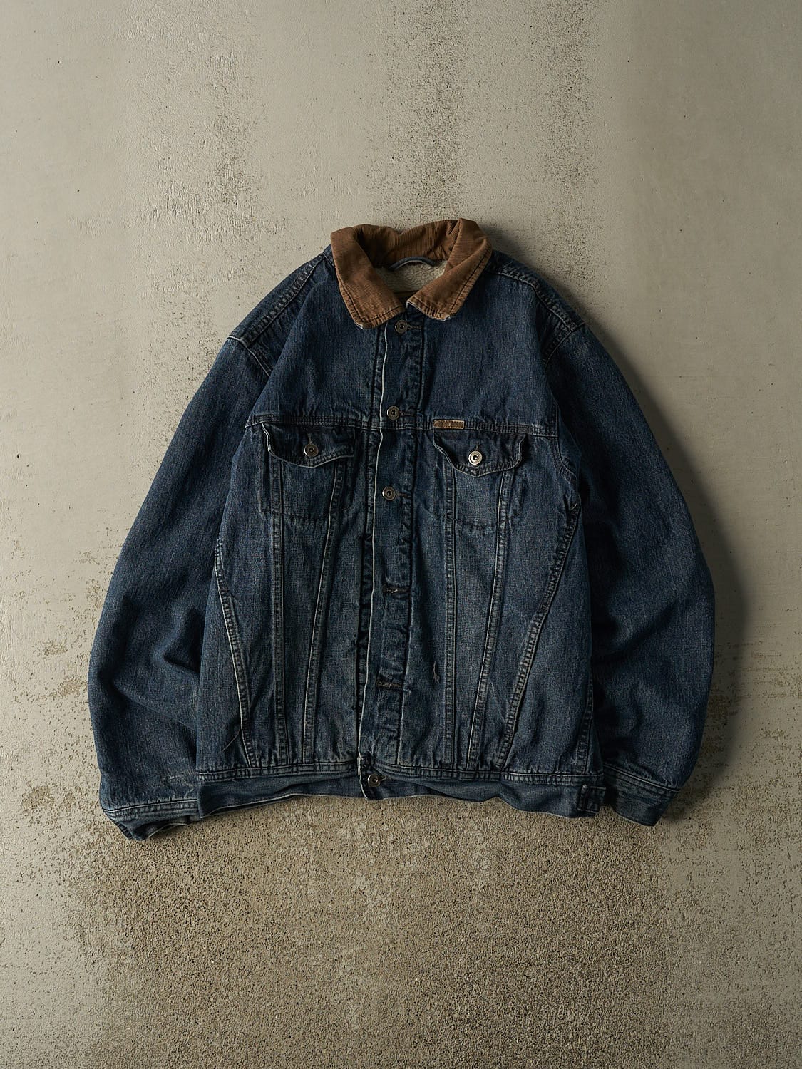 Vintage 90s Dark Wash Sherpa Lined Denim Jacket (M/L)
