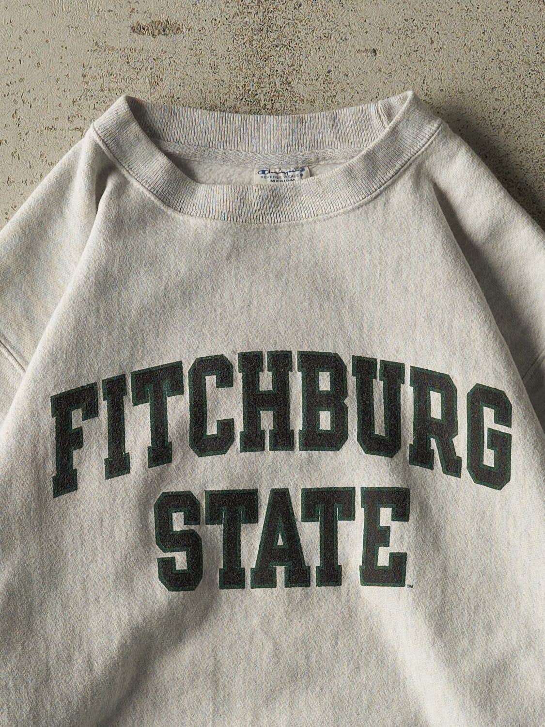 Vintage 90s Heather Grey Champion Reverse Weave Fitchburg State Crewneck (S/M)