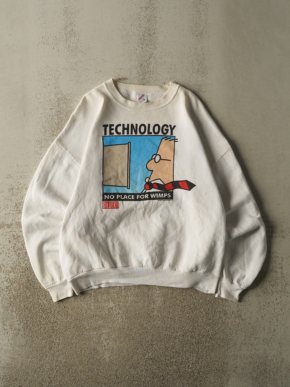 Vintage 90s Beige Dilbert "Technology, No Place For Wimps" Crewneck (L/XL)