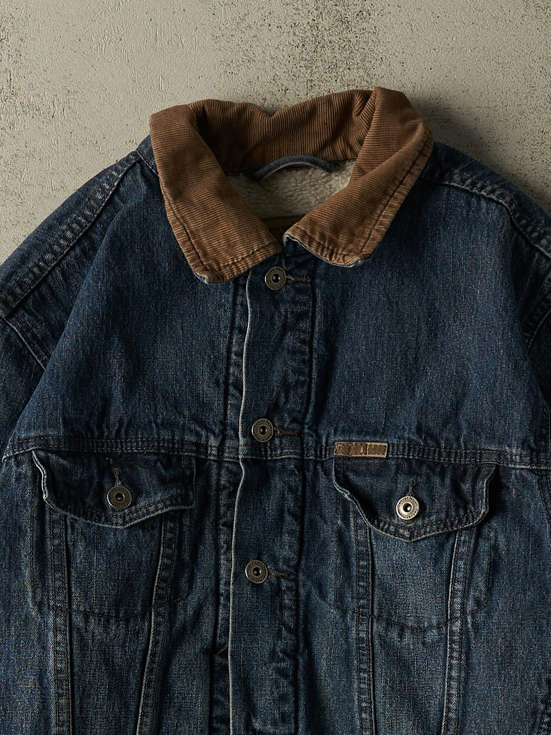 Vintage 90s Dark Wash Sherpa Lined Denim Jacket (M/L)