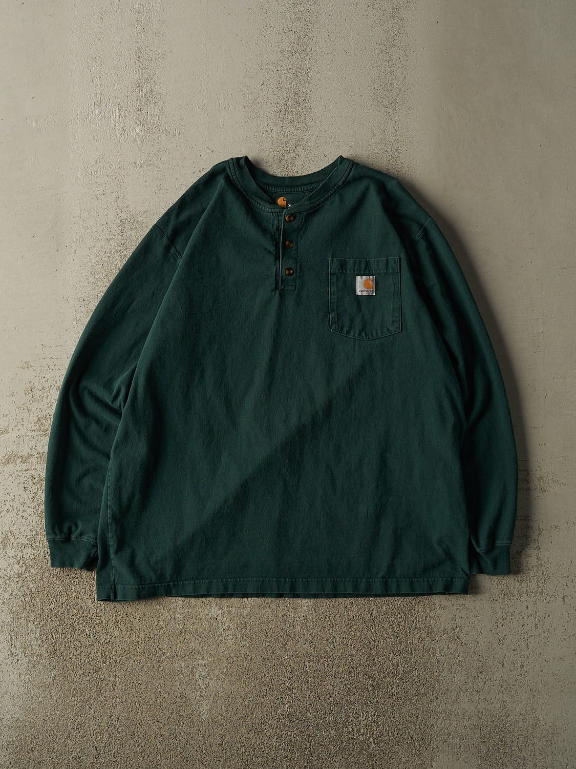 Vintage Y2K Green Carhartt Quarter Button Pocket Long Sleeve (XL/XXL)