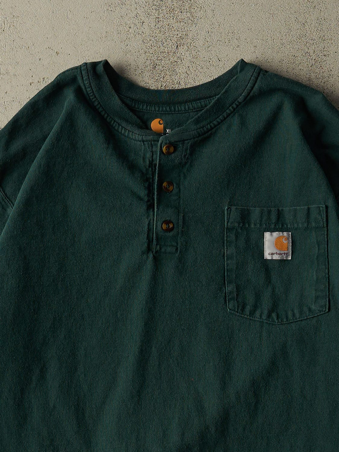 Vintage Y2K Green Carhartt Quarter Button Pocket Long Sleeve (XL/XXL)